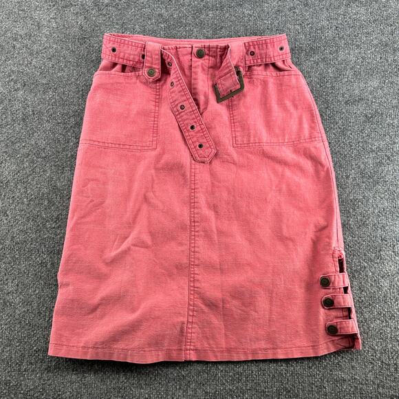 Vintage Y2K Midi Canvas Skirt Button Slit Belted Pink XS Grunge Rock Punk - Picture 6 of 7